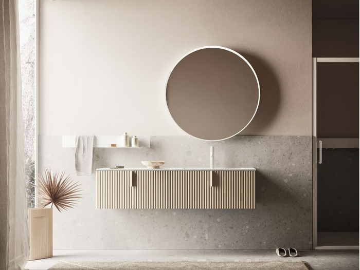 CODE WAVE 09 - Single wall-mounted vanity unit with mirror _ Arbi Arredobagno